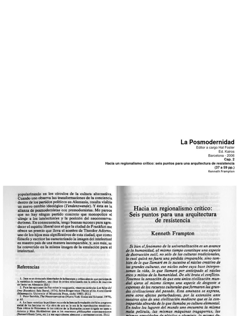 Frampton Kenneth Hacia Un Regionalismo Critico Seis Puntos Para Una Arquitectura De Resist En ...