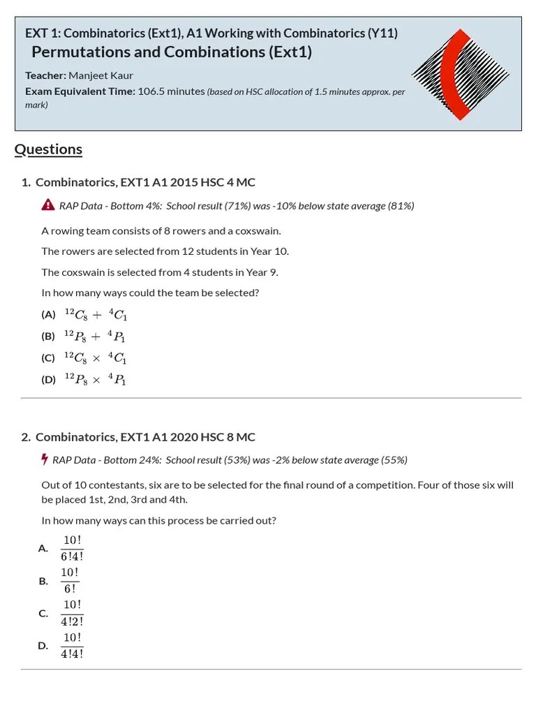 (Yr 11) ME A1 Permutations And Combinations | PDF | Discrete ...