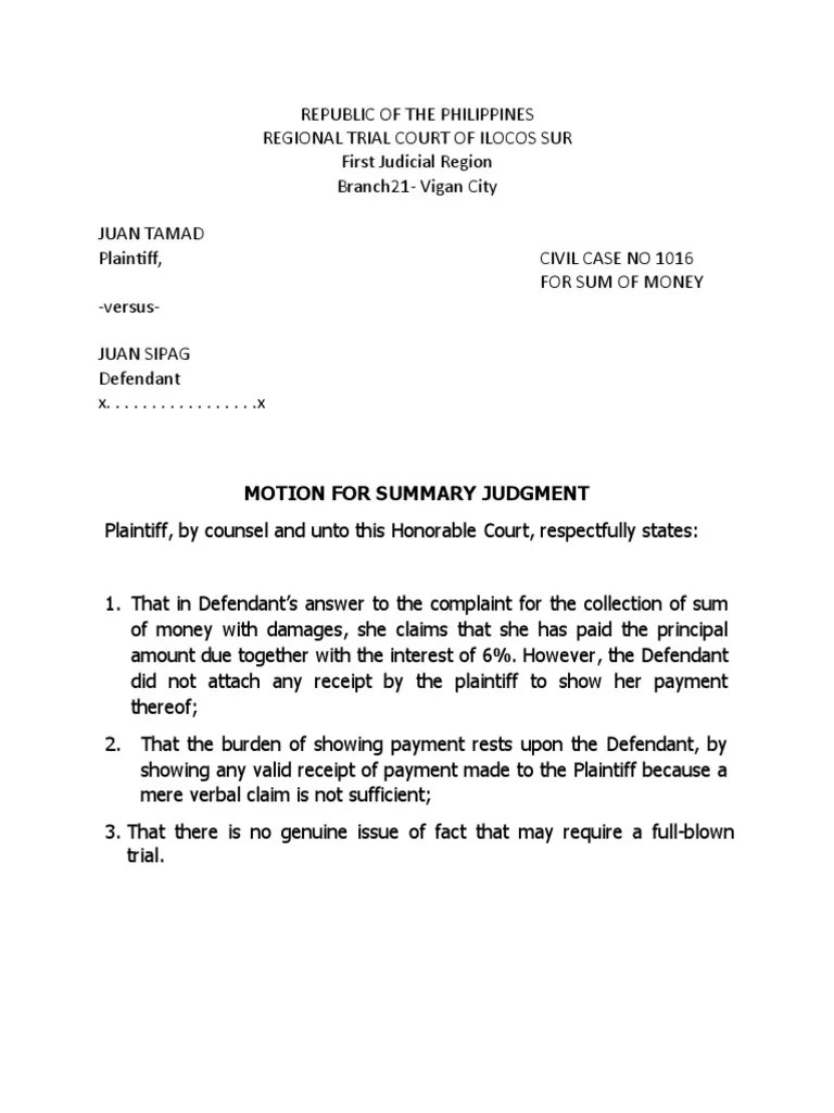 Motion For Summary Judgment | PDF | Lawsuit | Legal Procedure