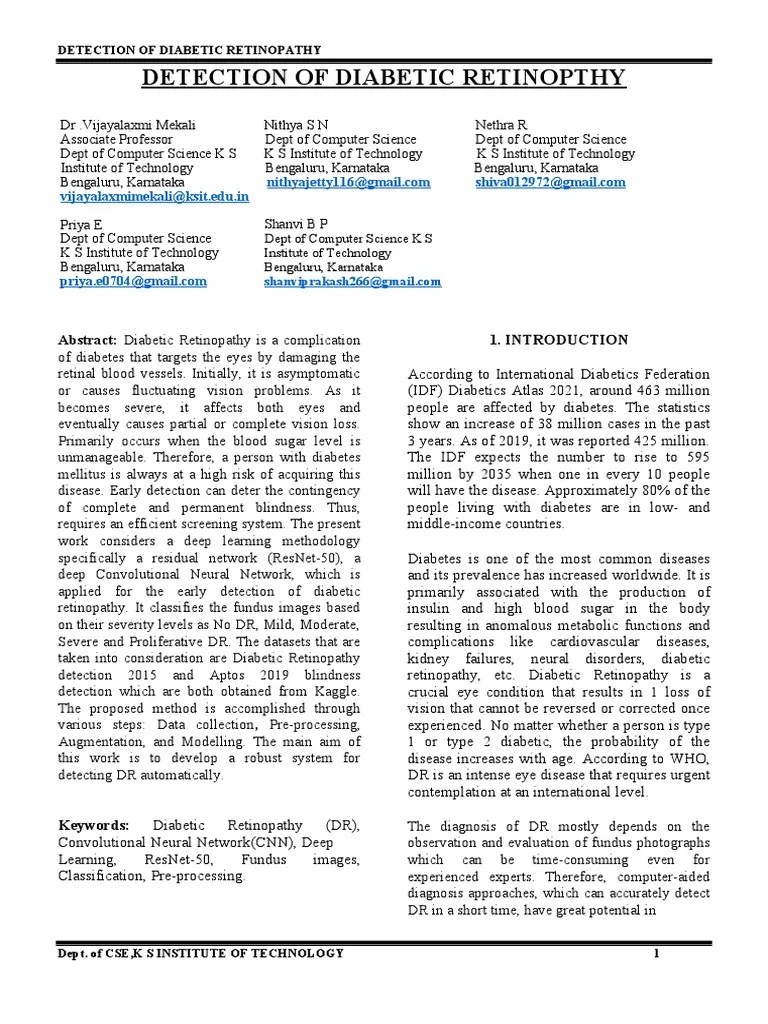 Detection Of Diabetic Retinopathy | PDF | Deep Learning | Retina