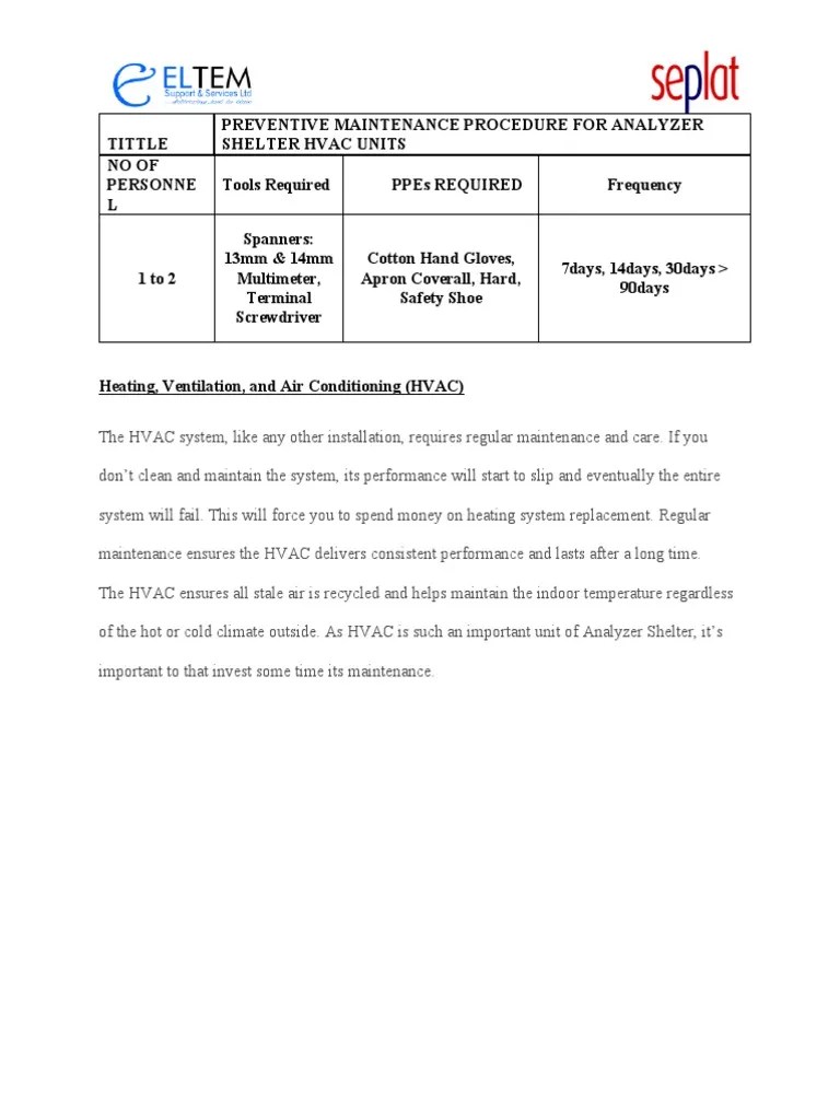 Hvac Maintenance Checklist | Download Free PDF | Thermostat | Physical ...