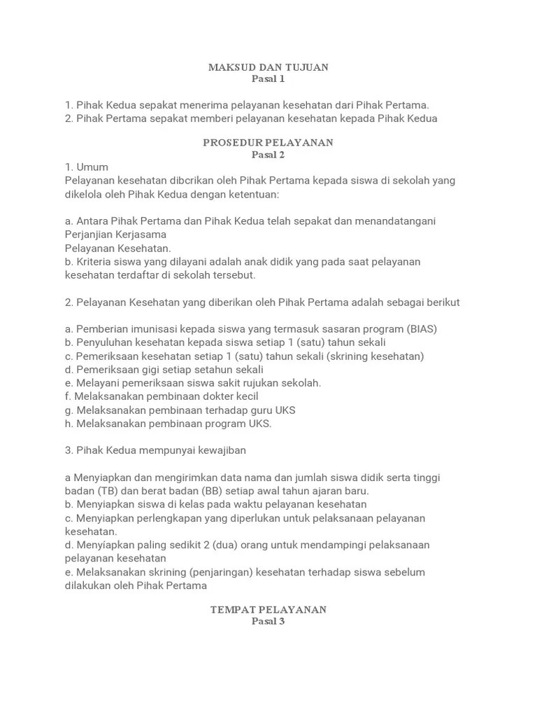 Contoh Proposal Perjanjian Kerjasama Klinik | PDF