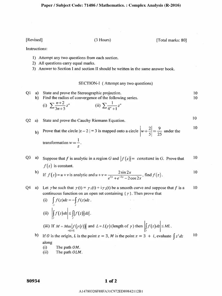 MSC Part 1 Complex Analysis Oct 2022 | PDF | Mathematical Concepts | Analysis