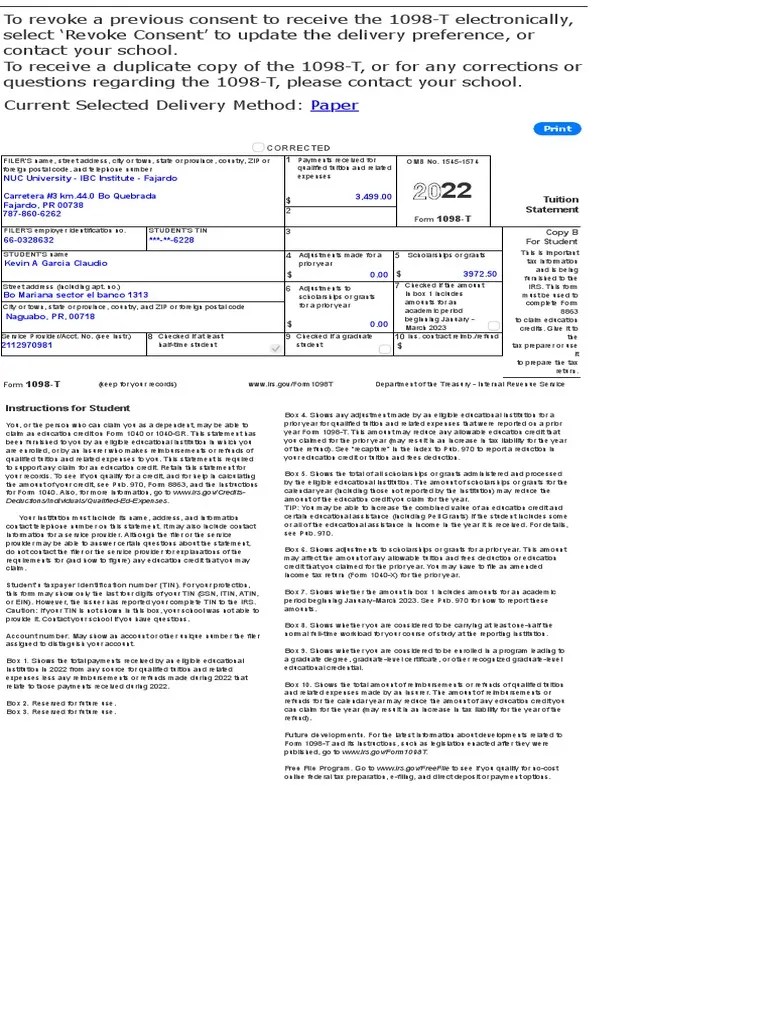 Student's 1098T Form PDF | PDF | Expense | Tax Deduction