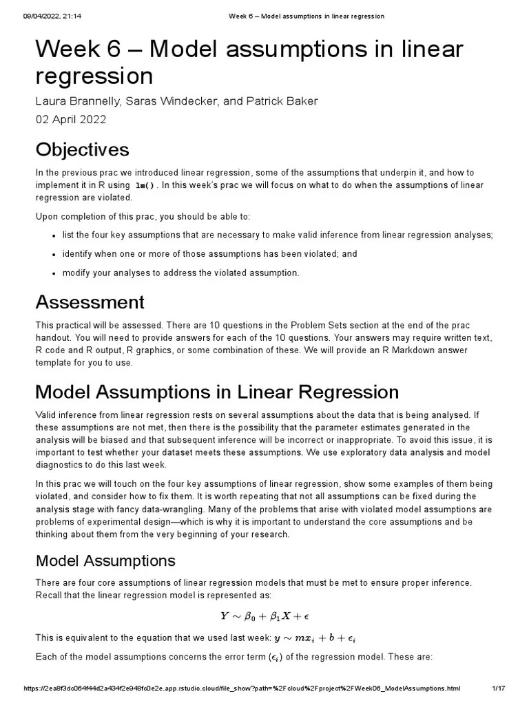 Week 6 - Model Assumptions In Linear Regression | Download Free PDF ...