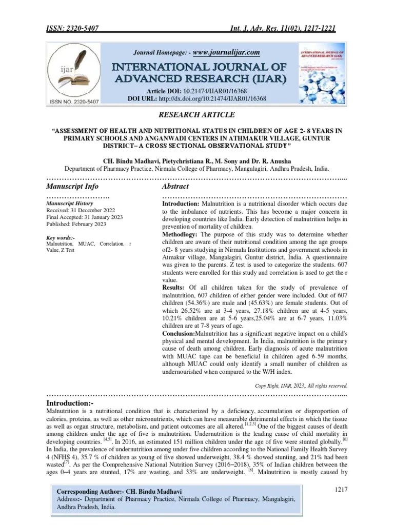 Journal Homepage: - : Introduction | PDF | Malnutrition | Body Mass Index