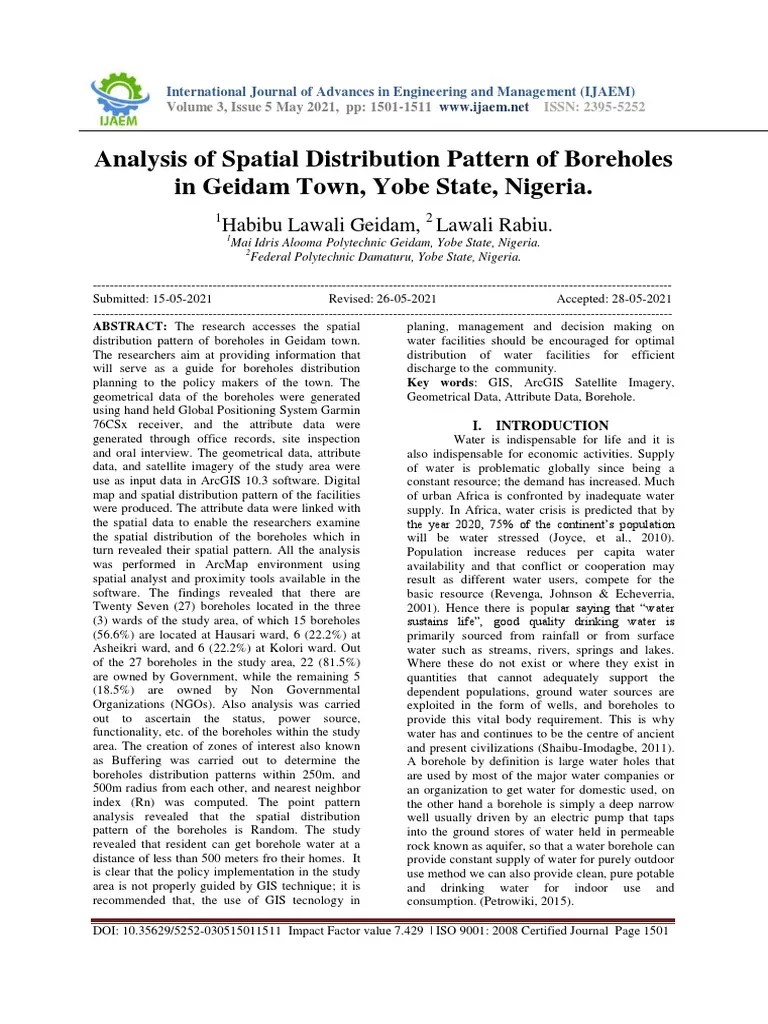 Analysis Of Spatial Distribution Pattern Of Boreholes In Geidam Town ...