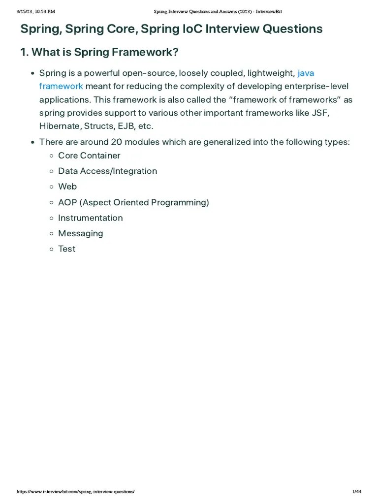 Spring Interview Questions And Answers (2023) - InterviewBit | PDF | Spring Framework | Class ...