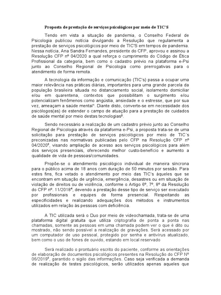Prestação De Serviços Psicológicos Por Meio De TIC S | PDF | Psicologia ...