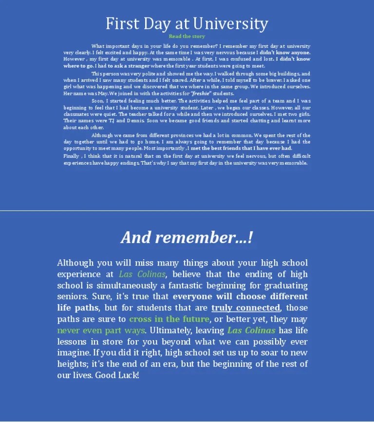 First Day At University (Story) | PDF