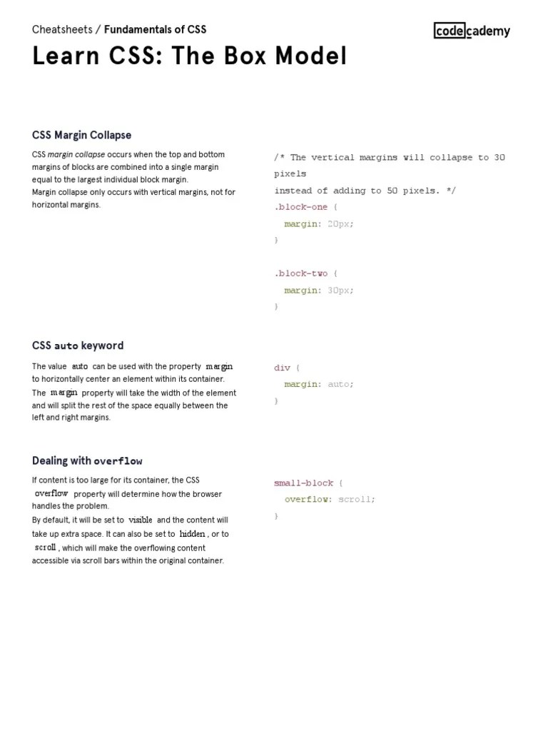 Fundamentals Of CSS - Learn CSS - The Box Model Cheatsheet - Codecademy ...