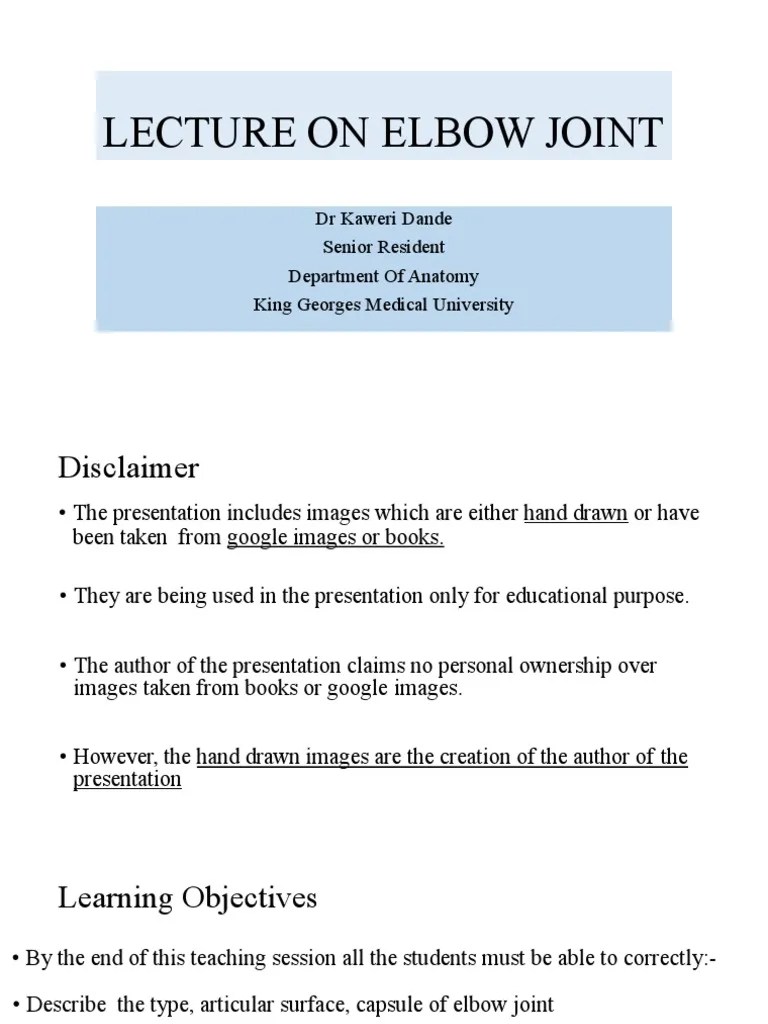 Lecture On Elbow Joint | PDF | Elbow | Musculoskeletal System