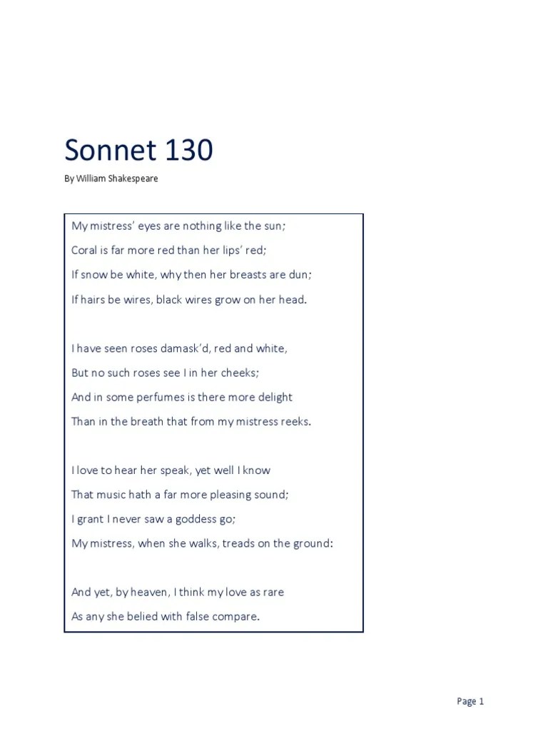English HL Poetry - Sonnet 130 | PDF | Poetry | Sonnets
