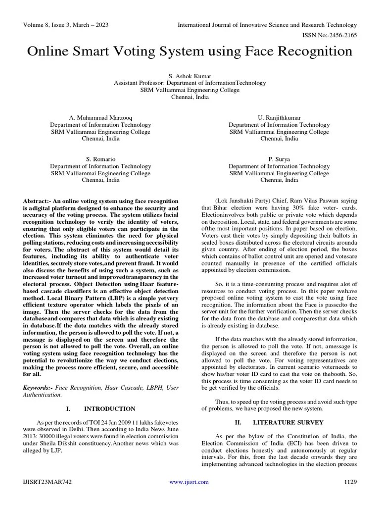 Online Smart Voting System Using Face Recognition | PDF | Electronic ...