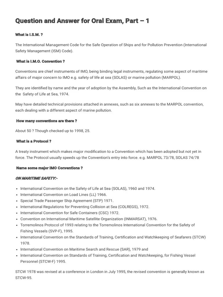 Question And Answer For Oral Exam, Part - 1: What Is I.S.M. ? | PDF | Oil Tanker | Ships
