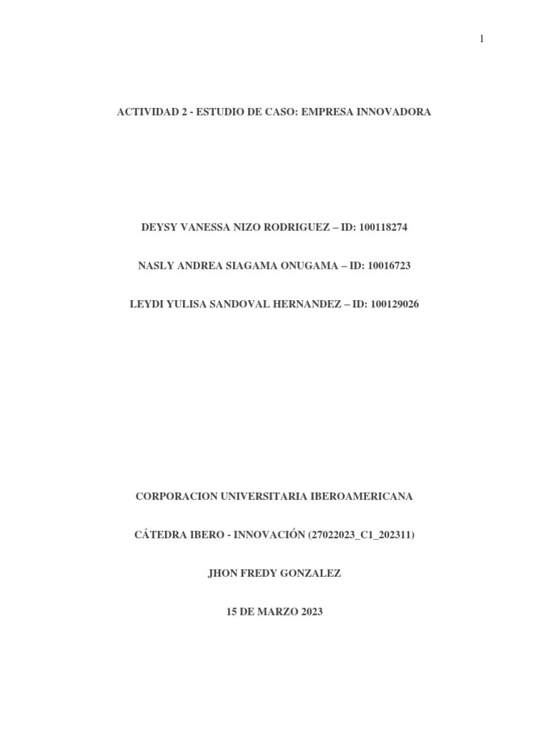 Actividad 2 - Estudio De Caso Empresa Innovadora | PDF | Bancos ...