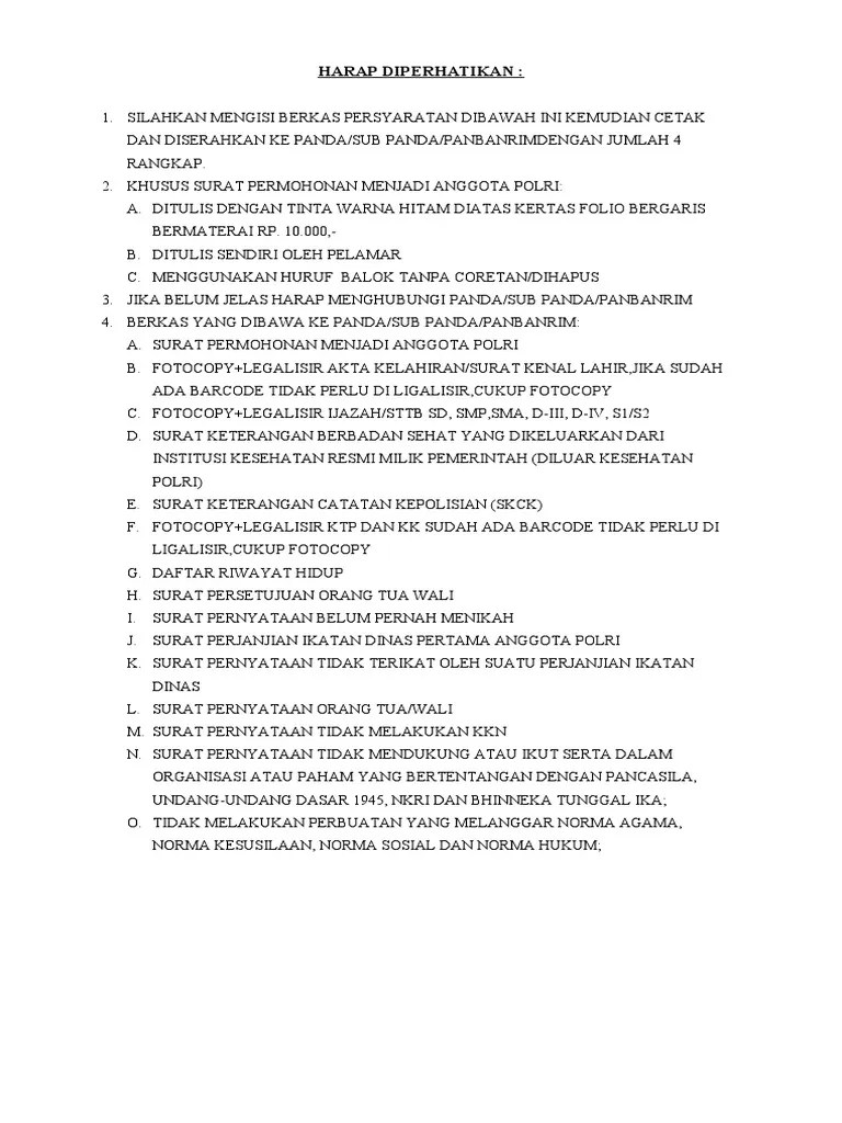 Berkas - Pendaftaran - Bintara (1) .Docx DINO | PDF