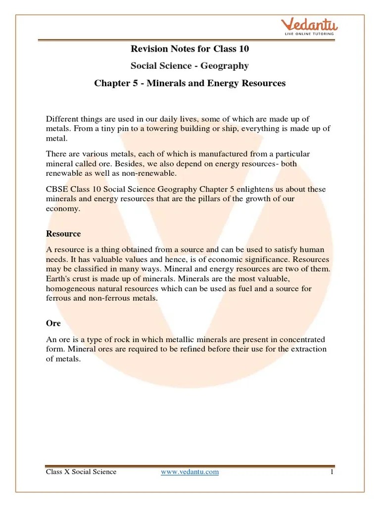 Cbse Class 10 Social Science Geography Chapter 5 Notes | PDF | Solar ...