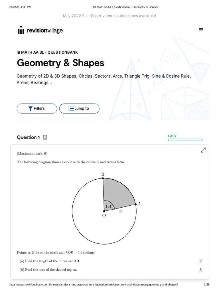 IB Math AA SL Questionbank - Geometry & Shapes | PDF | Area | Triangle