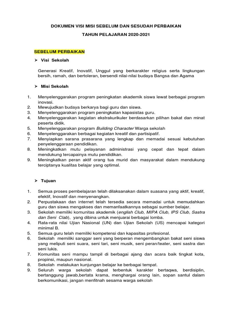 Dokumen Visi Misi Sebelum Dan Sesudah | PDF