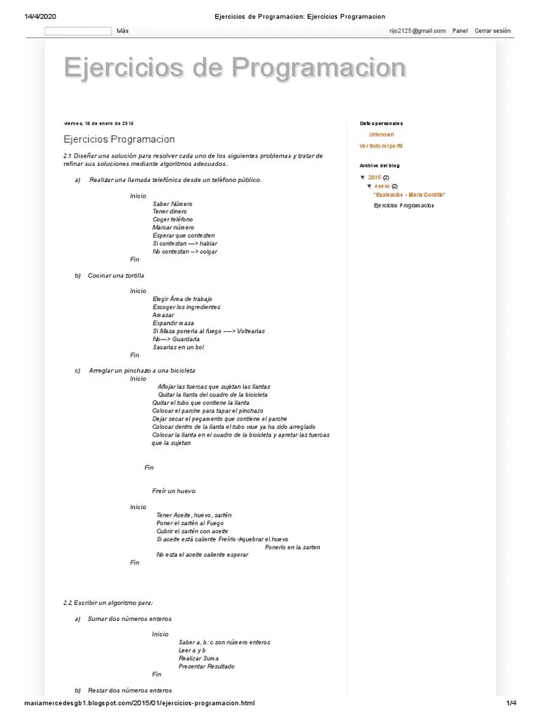 Ejercicios De Programacion - Ejercicios Programacion | PDF | Teoría De ...