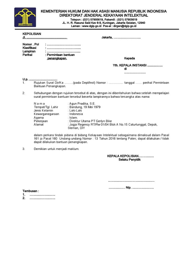 Contoh Surat Pemberitahuan Permintaan Bantuan Penangkapan | PDF