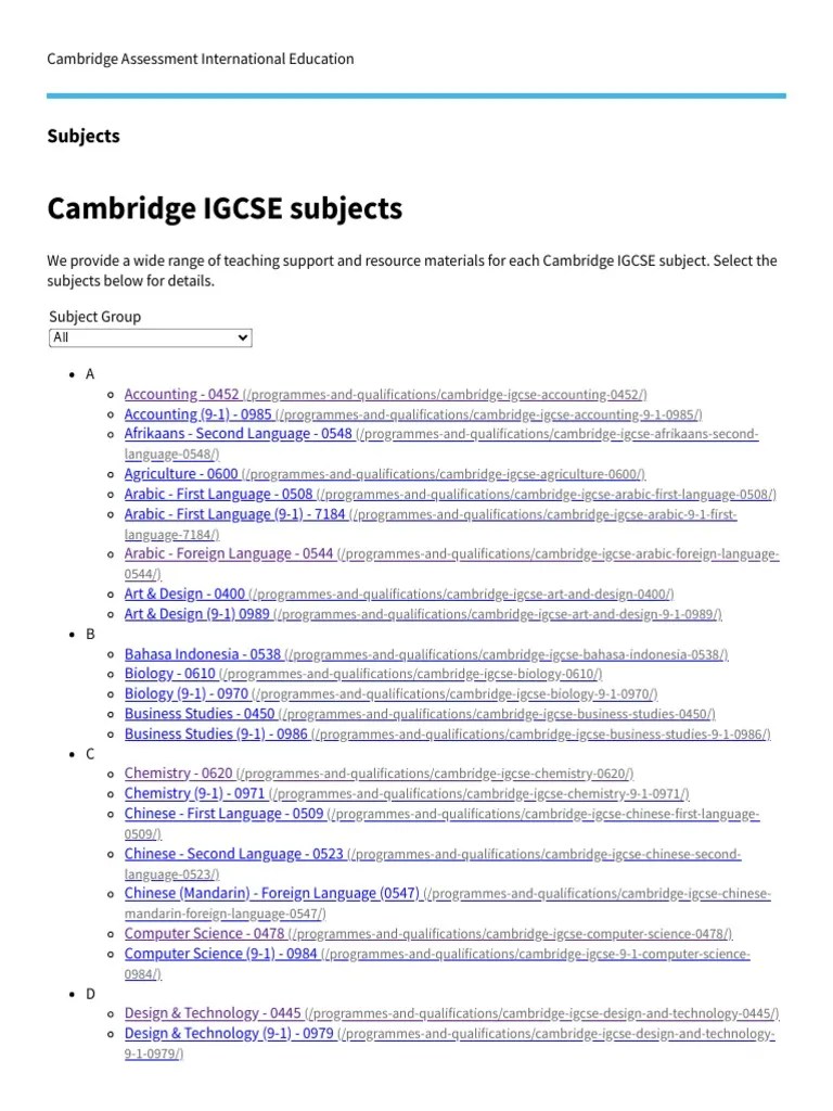 Cambridge IGCSE Subjects | PDF | Linguistics