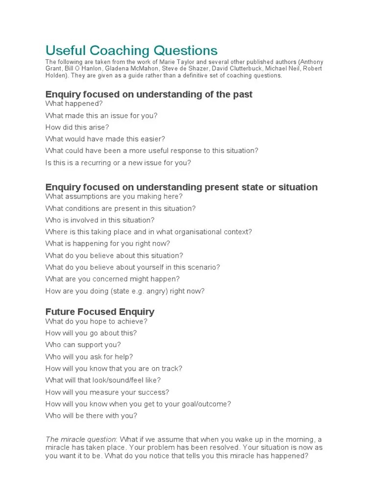 Useful Coaching Questions | Download Free PDF | Cognition | Cognitive ...
