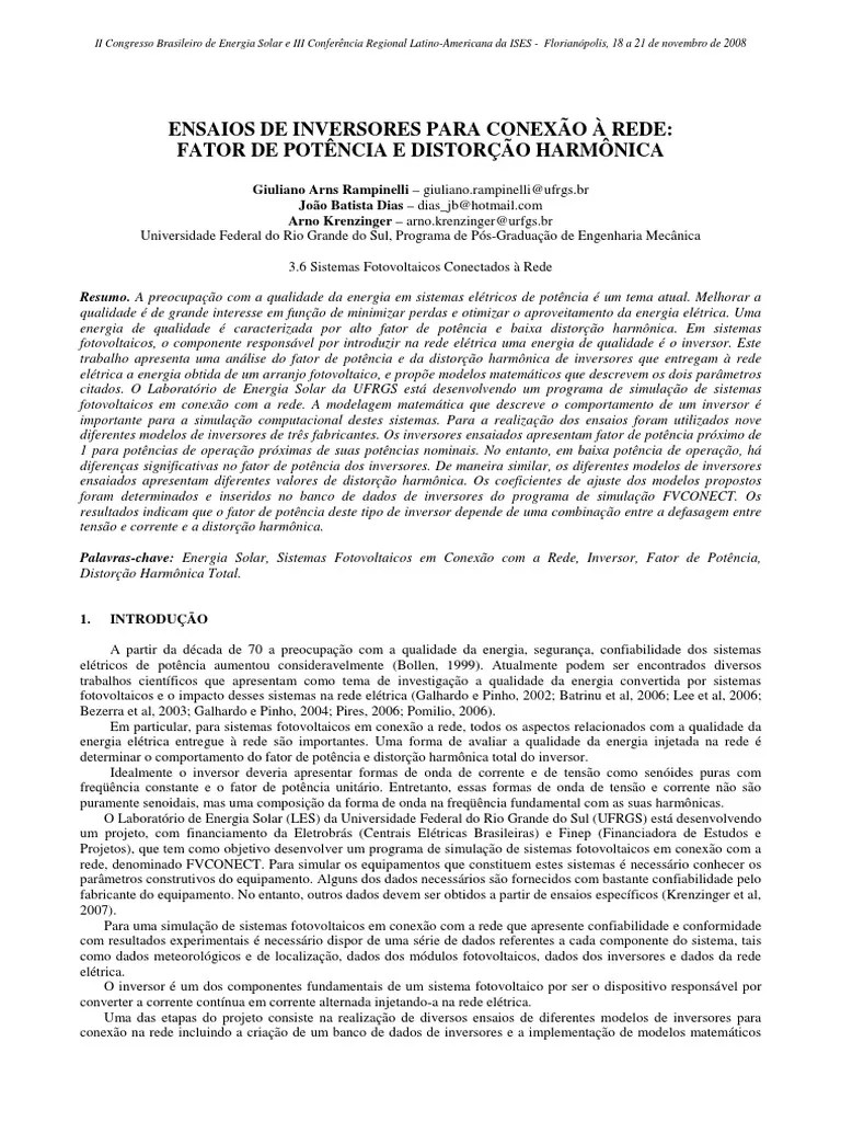 01 - Ensaios De Inversores Para Conexão À Rede Fator - De Potência E ...