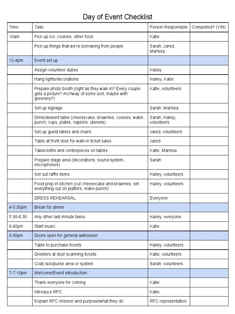 Day Of Event Checklist 1 | PDF