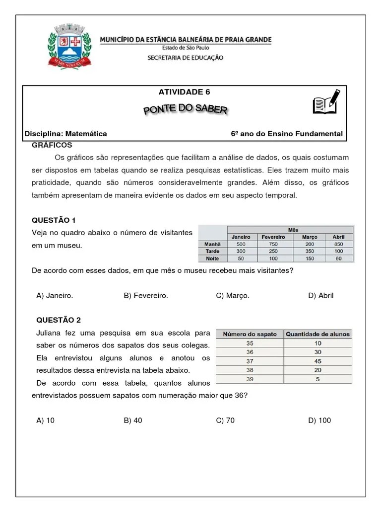 6º Ano Matemática Quinzena 6 | PDF