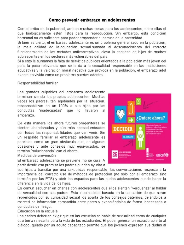 Como Prevenir Embarazo En Adolescentes | PDF | Infección Transmitida Sexualmente | Adolescencia