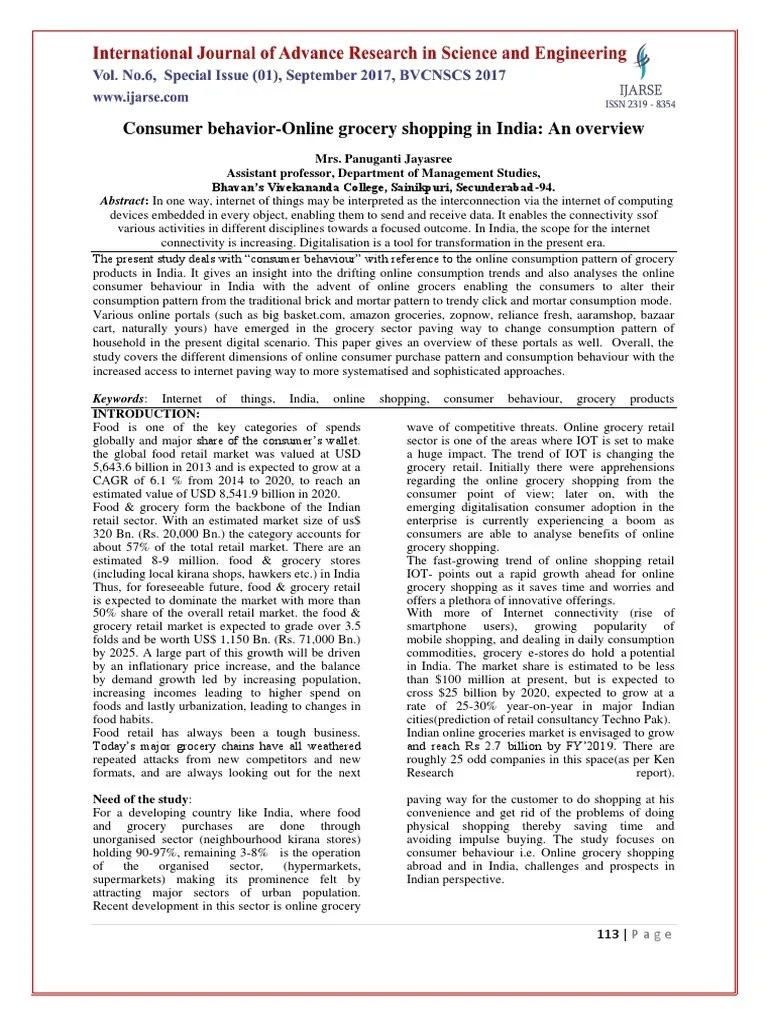 Consumer Behavior And Trends In Online Grocery Shopping In India: An Analysis Of Emerging ...