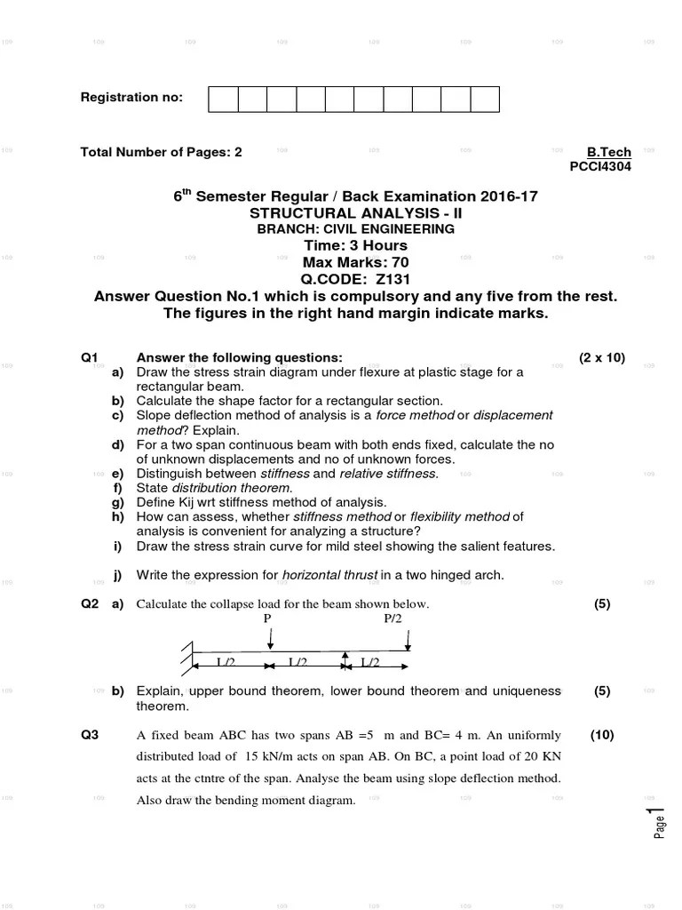 STRUCTURAL ANALYSIS-II 6sem 16-17 | PDF | Beam (Structure) | Bending