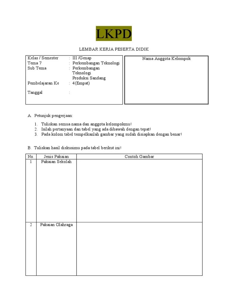 LKPD Jenis Jenis Pakaian | PDF