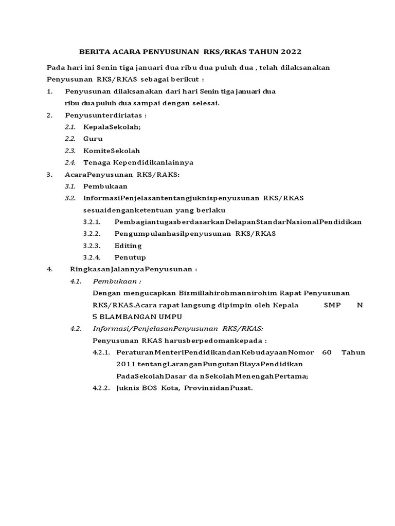 Berita Acara Rapat Rkas | PDF