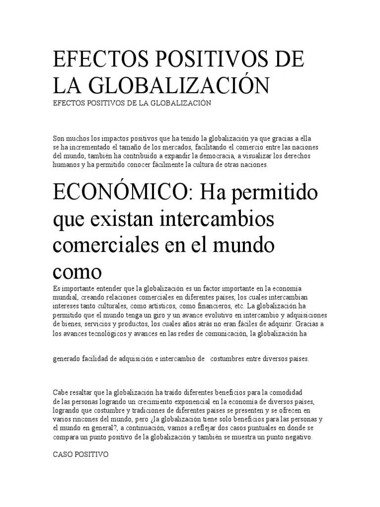 Efectos Positivos De La Globalización | PDF | Globalización | Desempleo