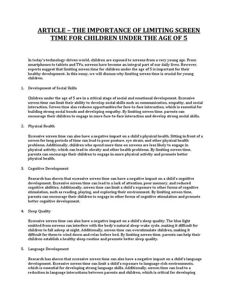 The Importance Of Limiting Screen Time For Children Under The Age Of 5 - ARTICLE | Download Free ...