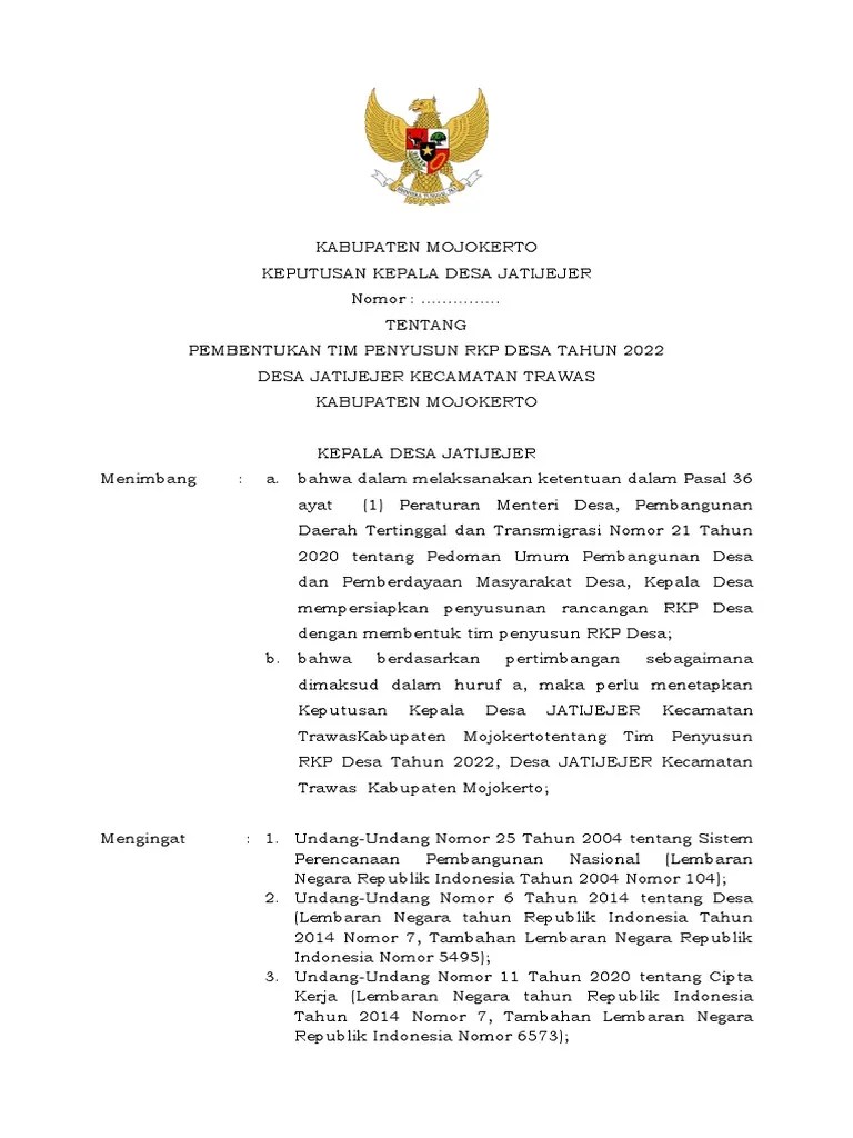 SK Tim Penyusun RKP Desa 2022 | PDF