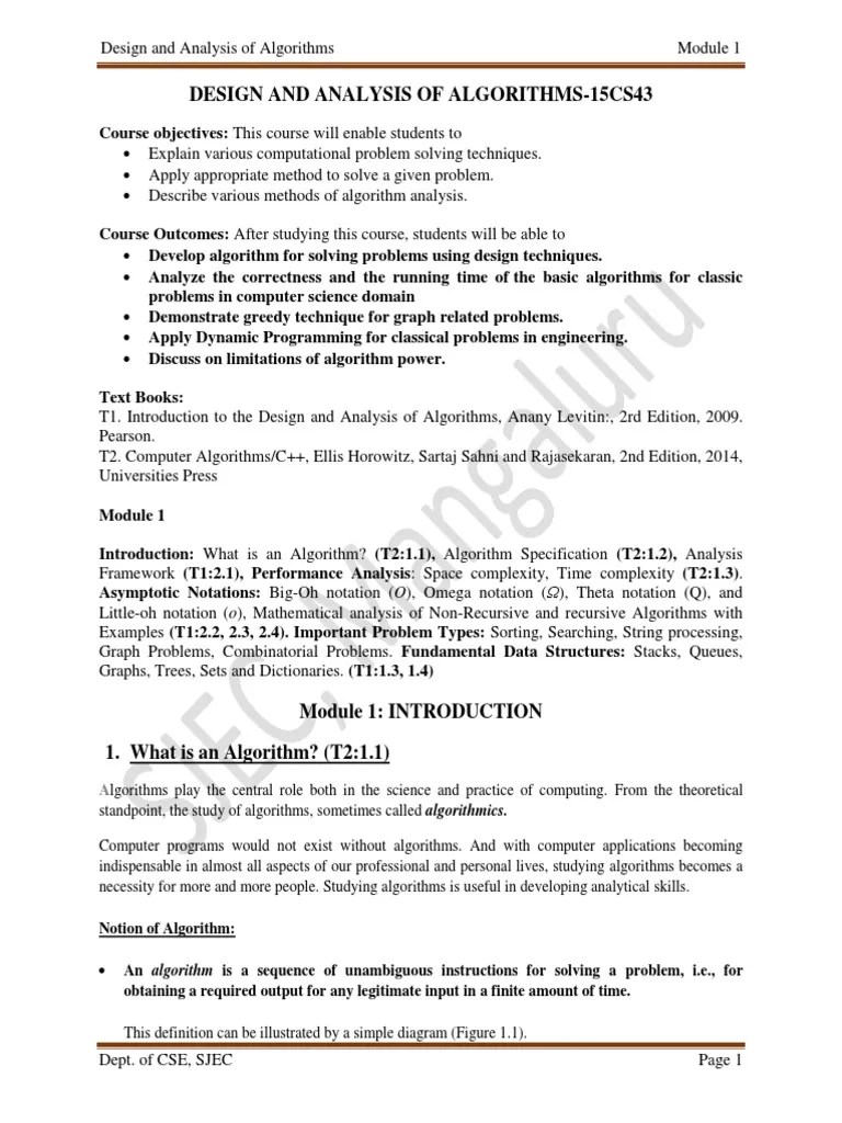 Design And Analysis Of Algorithms | PDF | Algorithms | Time Complexity