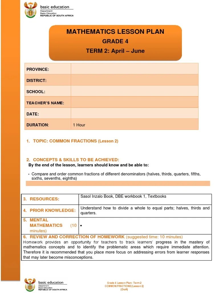 Grade 4 Term 2 Common Fractions Lesson 2 | PDF