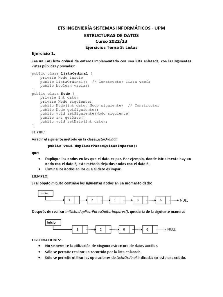 ED 3 Ejercicios. Listas | Descargar Gratis PDF | Cola (tipo De Datos ...