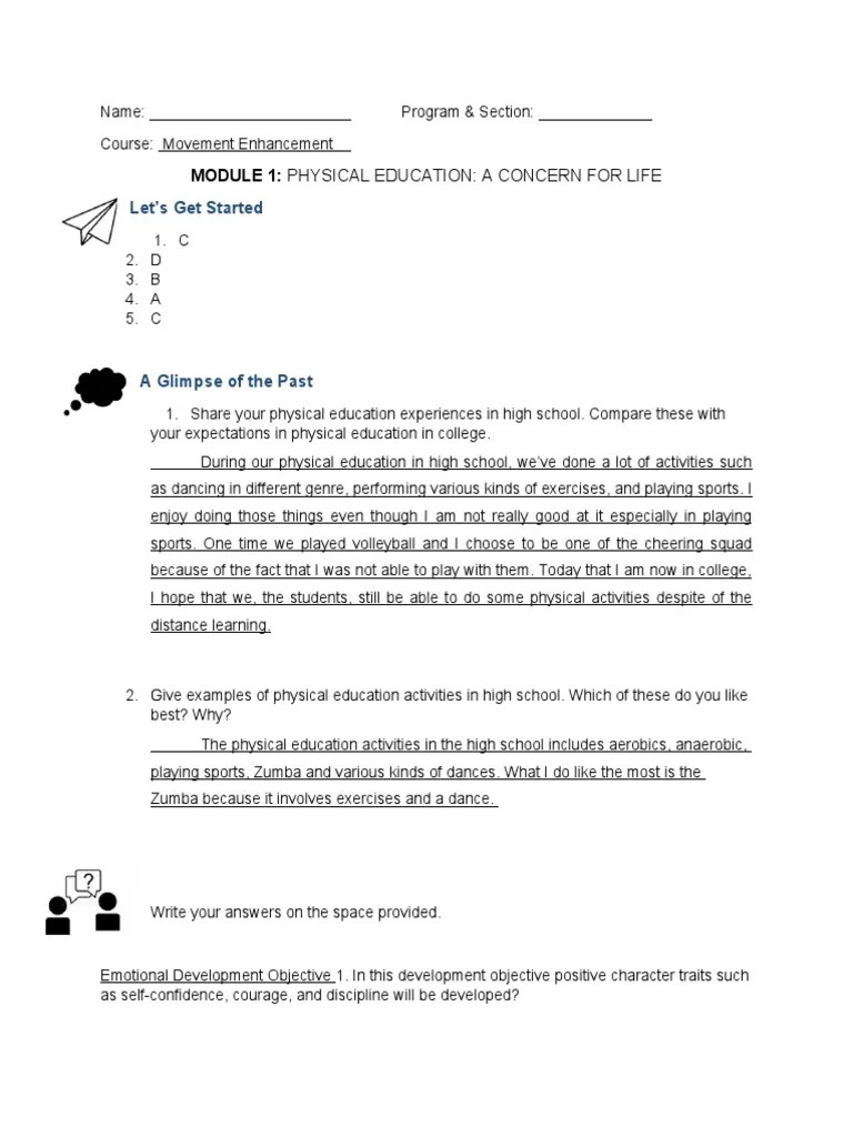 Answer | PDF | Learning | Physical Education