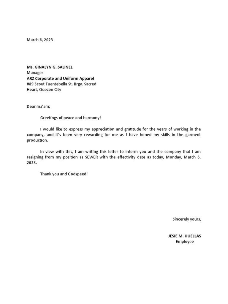 Simple Resignation Letter | PDF
