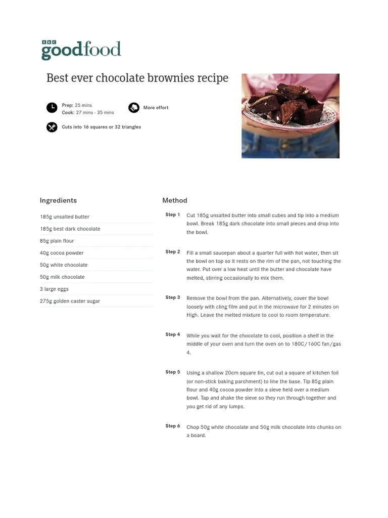 Best Ever Chocolate Brownies Recipe - BBC Good Food | PDF | Chocolate | Food And Drink Preparation