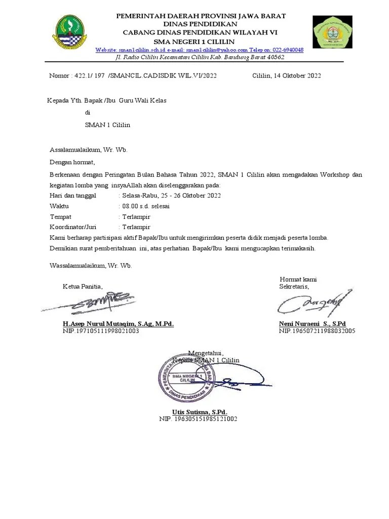 Surat Pemberitahuan Wali Kelas | PDF