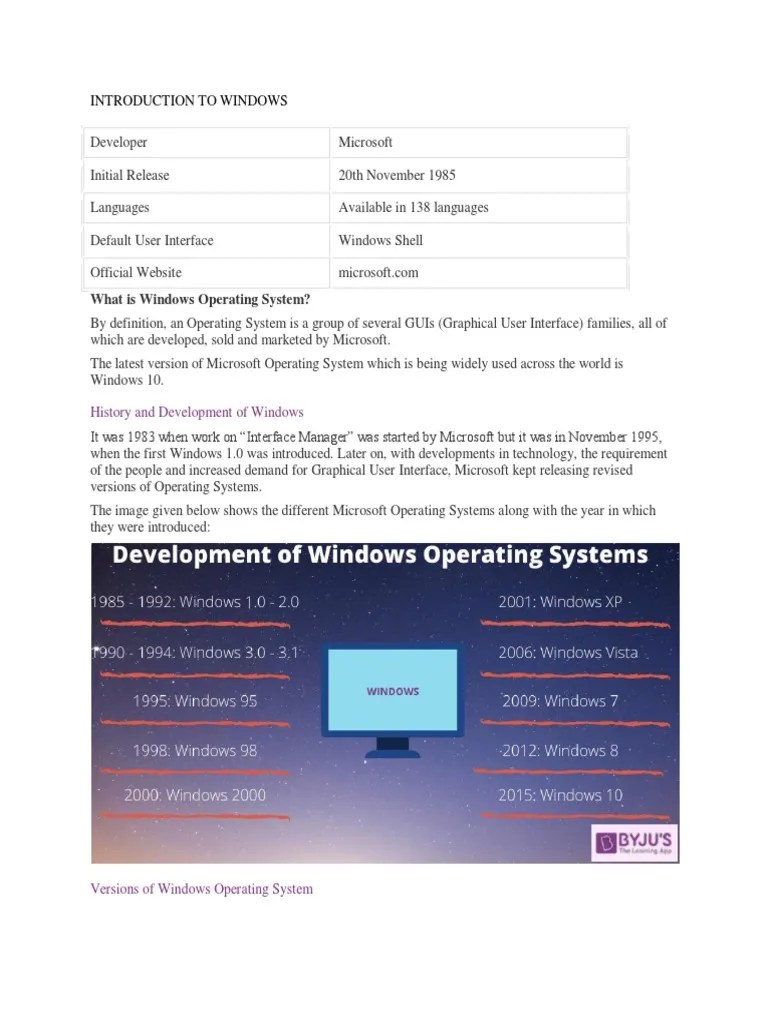 Introduction To Windows | PDF | Microsoft Windows | Operating System