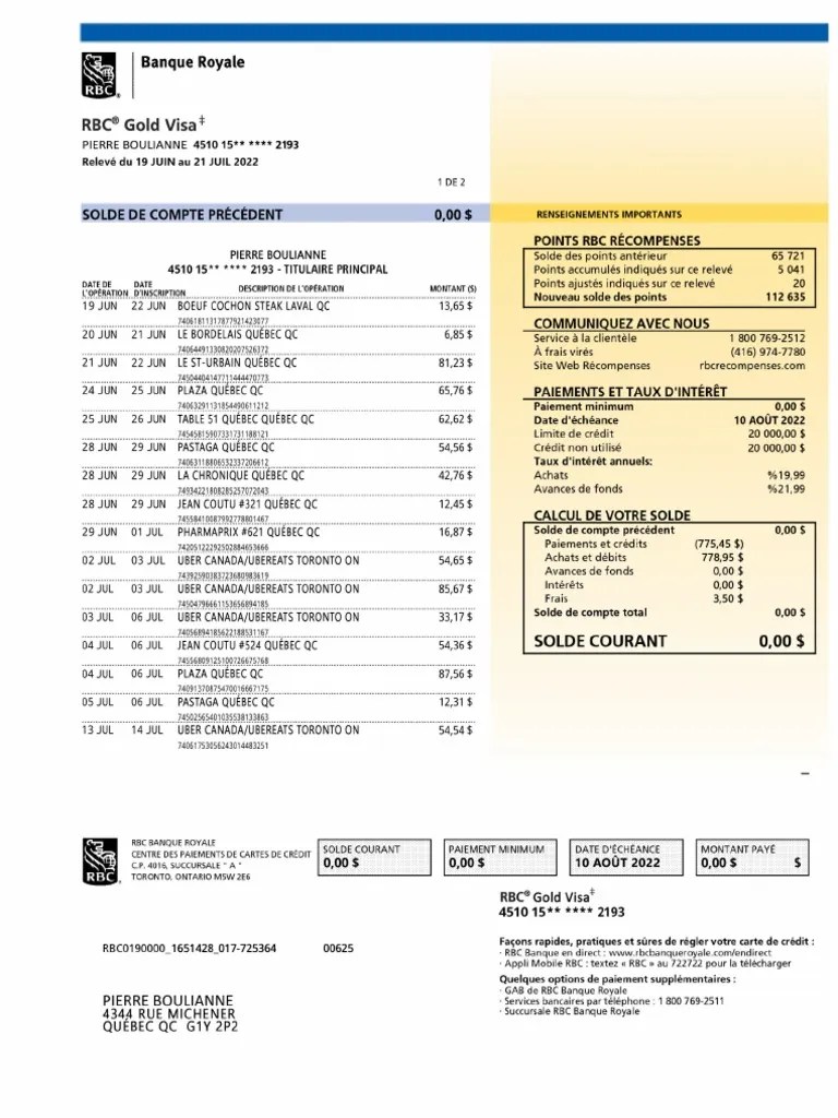 Rbc credit card statement