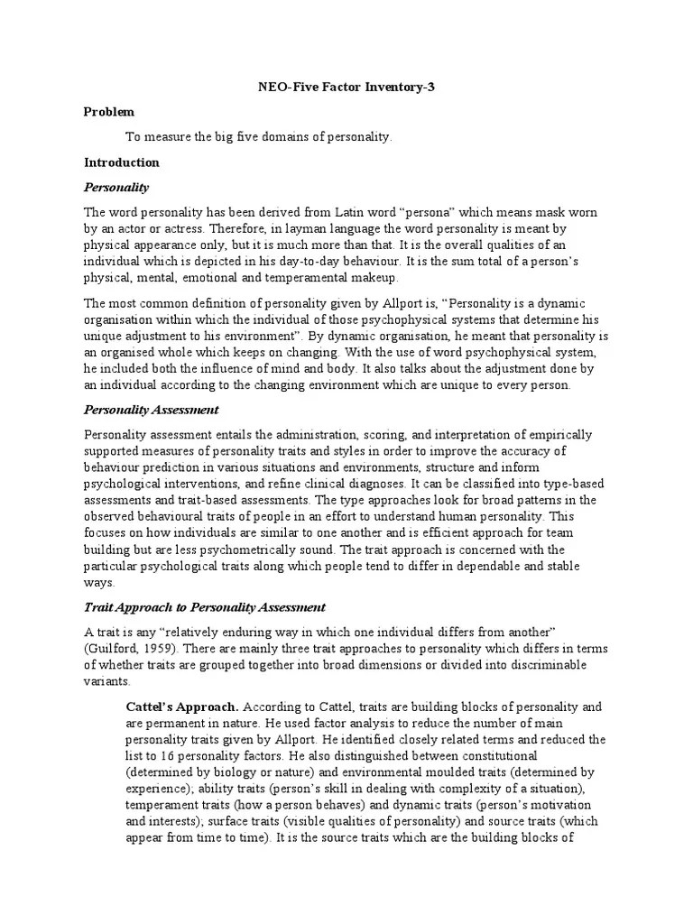 Measuring The Big Five: An Overview Of The NEO-Five Factor Inventory-3 Personality Assessment ...