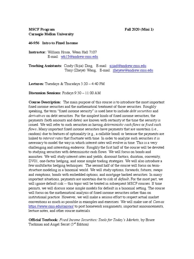 Syllabus | PDF | Bond Duration | Fixed Income